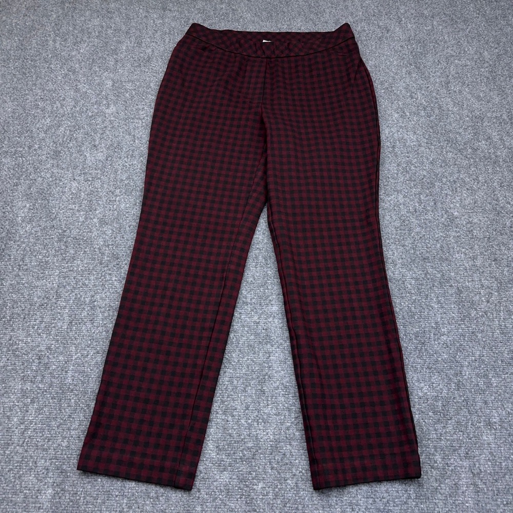 J. Jill Ponte Slim Leg Pants Womens S Burgundy Gingham Checkered Stretch Pull On